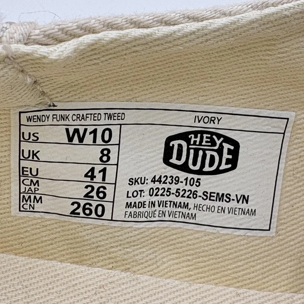 Hey Dude Shoes Womens Size 10 Beige Slip-On Wendy Funk Tweed Canvas Comfort NEW